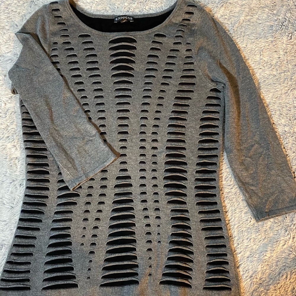 Express 3/4 Sleeve Gray and Black Sweater